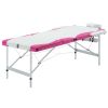 3-Zone Foldable Massage Table Aluminum White and Pink