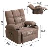 Vanbow.Recliner Chair Massage Heating sofa with USB and side pocket 2 Cup Holders (Brown)