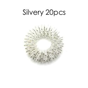 20pcs Spiky Sensory Finger Massage Ring Relax Finger Massager Decompression Multicolor Relieve Stress Spring Massage Rings (Color: Silvery 20pcs)